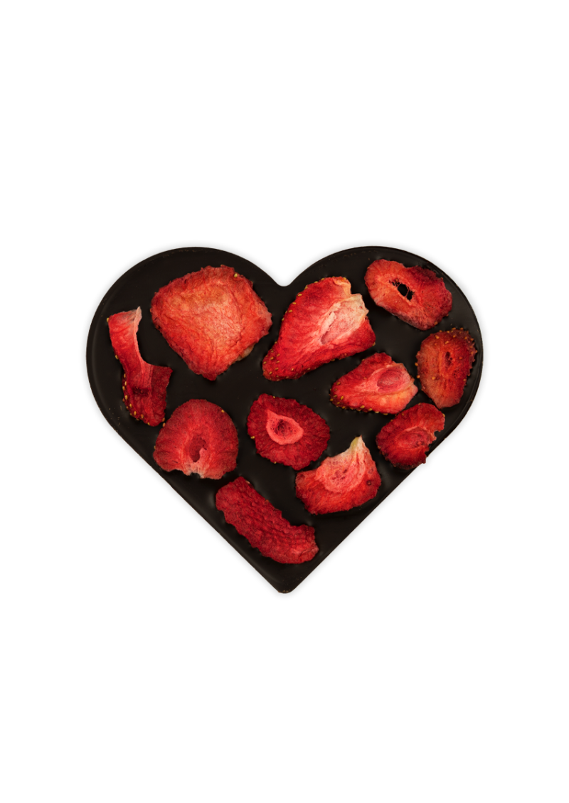 Serce z czekolady ciemnej z truskawkami
