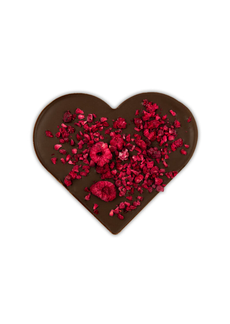 Serce z czekolady mlecznej z malinami