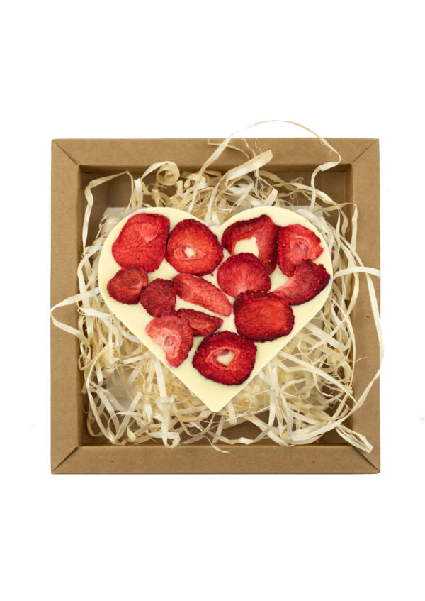 Serce z czekolady białej z truskawkami 100g