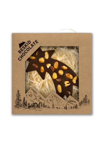 Gwiazda betlejemska z czekolady mlecznej z miksem orzechowym 100g