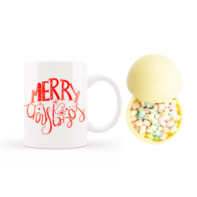 Czekoladowa Bomba biała z piankami marshmallow w świątecznym kubku