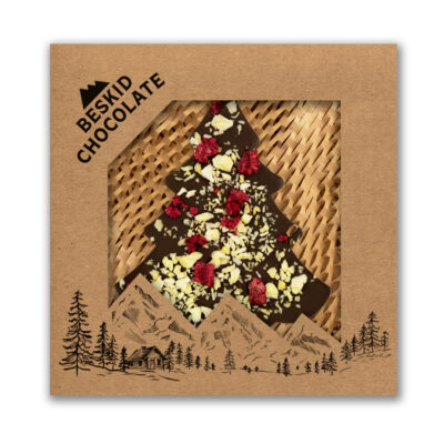 Choinka z czekolady mlecznej z maliną i ananasem 100g