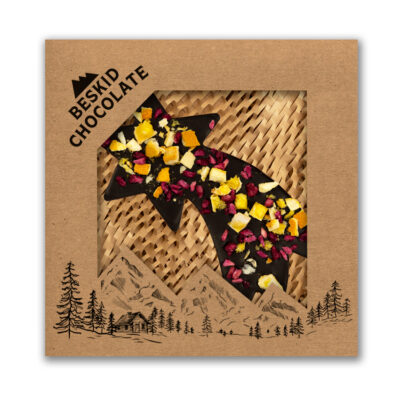 Gwiazda betlejemska z czekolady ciemnej z granatem i pomarańczą 100g